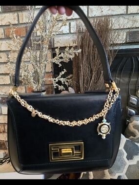 Fendi Black Shoulder Bag with Gold Chain and Charm
